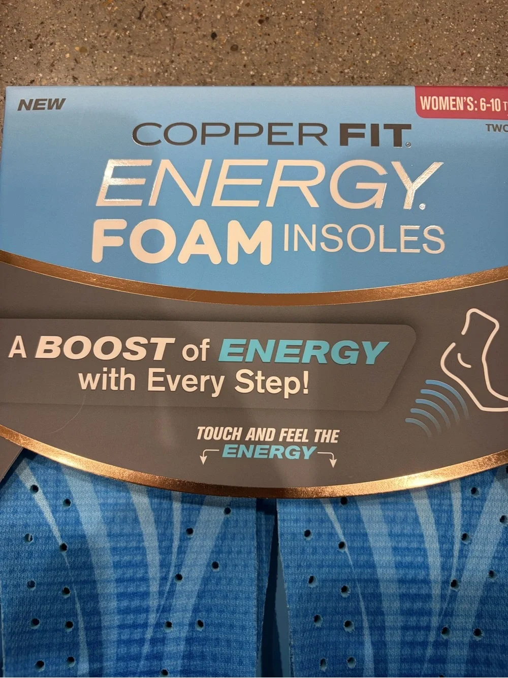 Copper Fit Energy Foam Insoles - Blue women’s comfort support 2 pairs